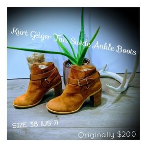 Kurt Geiger Tan Suede Buckle Ankle Boots Booties